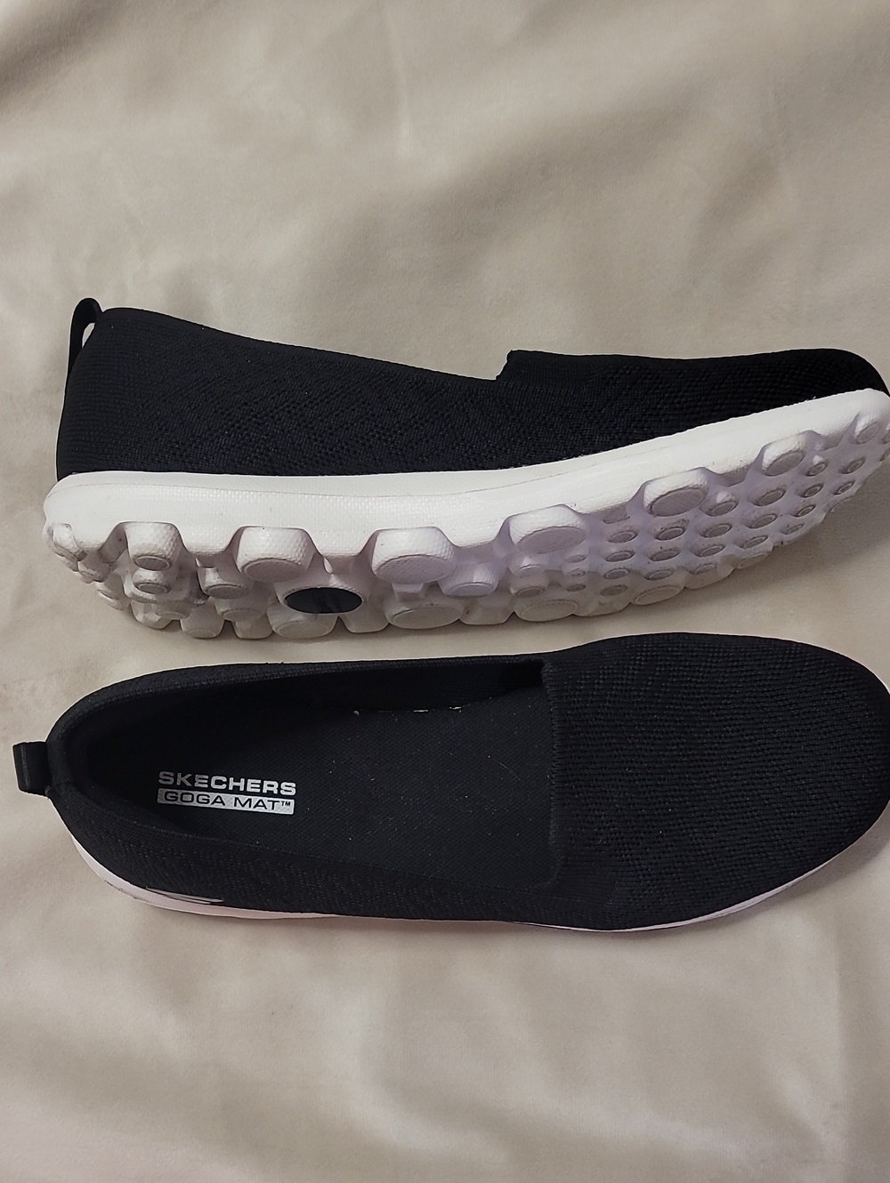 Skechers Women's Black Slip-On Knit Sneakers with White Outsole